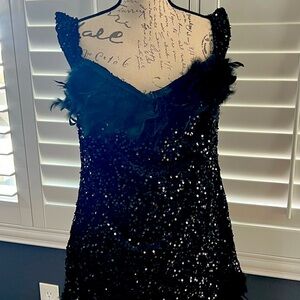 Sequin and feather evening dress